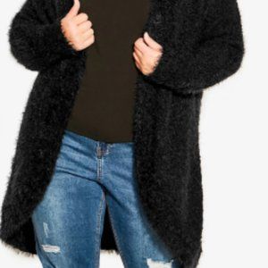 Fluffy Black Cardigan Sweater
